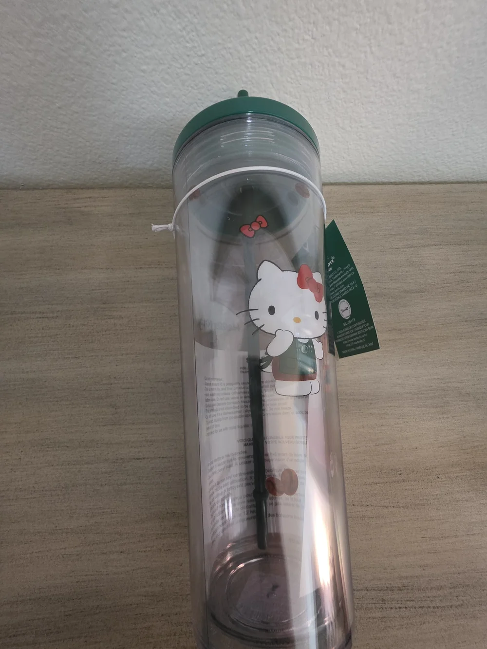 Green Hello Kitty Double Wall Tumbler with Straw NWT